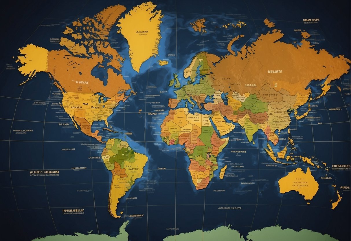 A map of the world with highlighted regions and corresponding dollar signs, indicating varying sports journalist pay by region