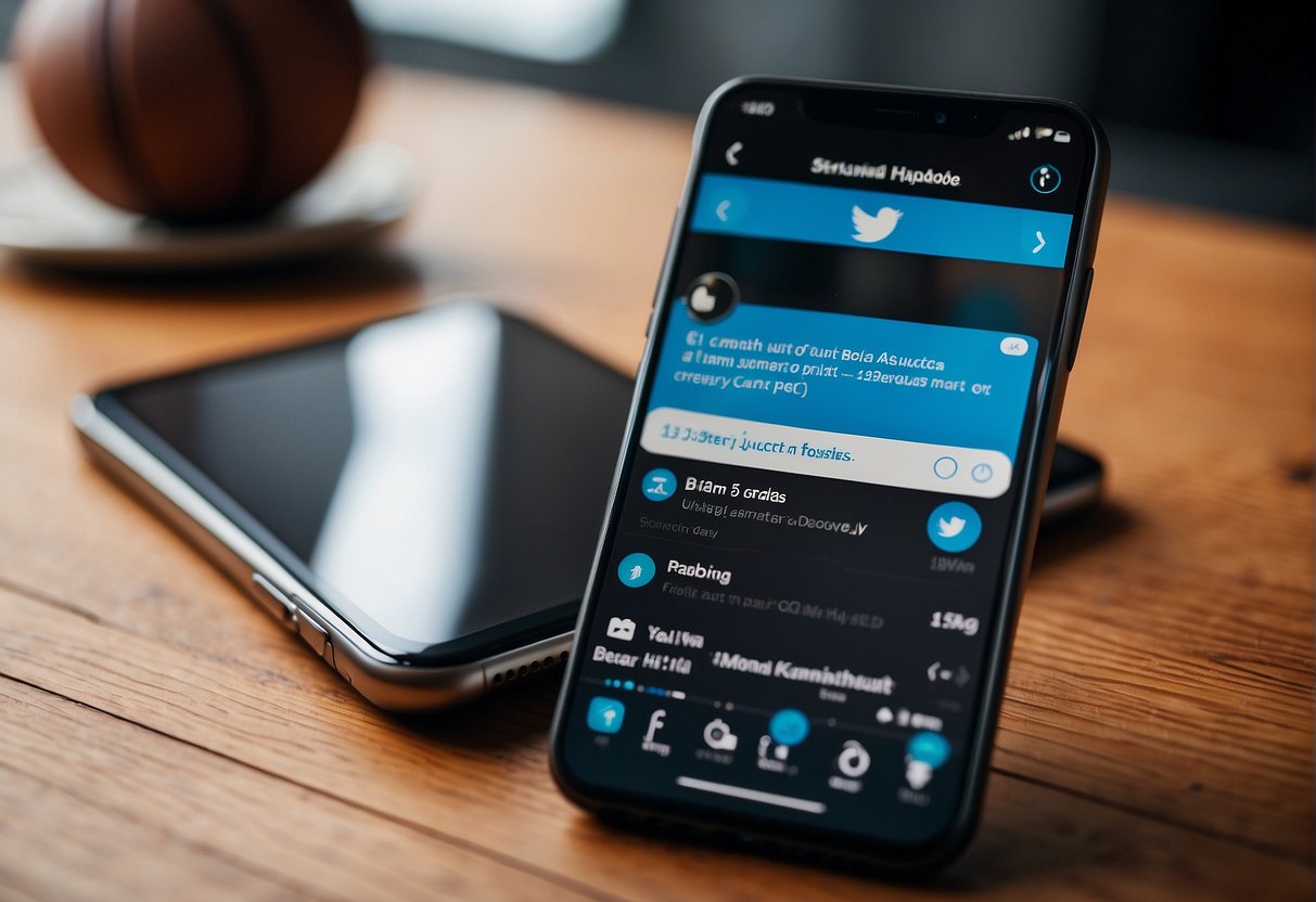 A smartphone displaying a Twitter feed with sports media updates