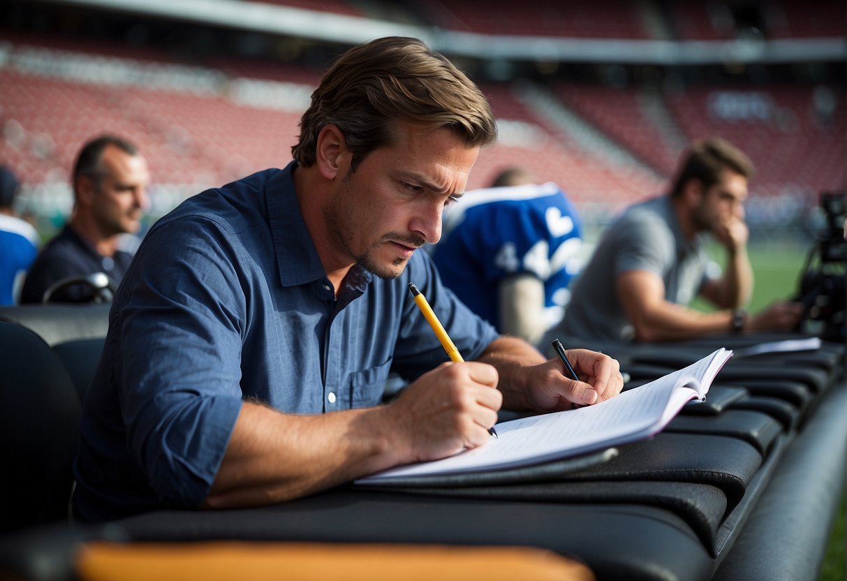 A journalist taking notes at a live sports event for their practical experience degree