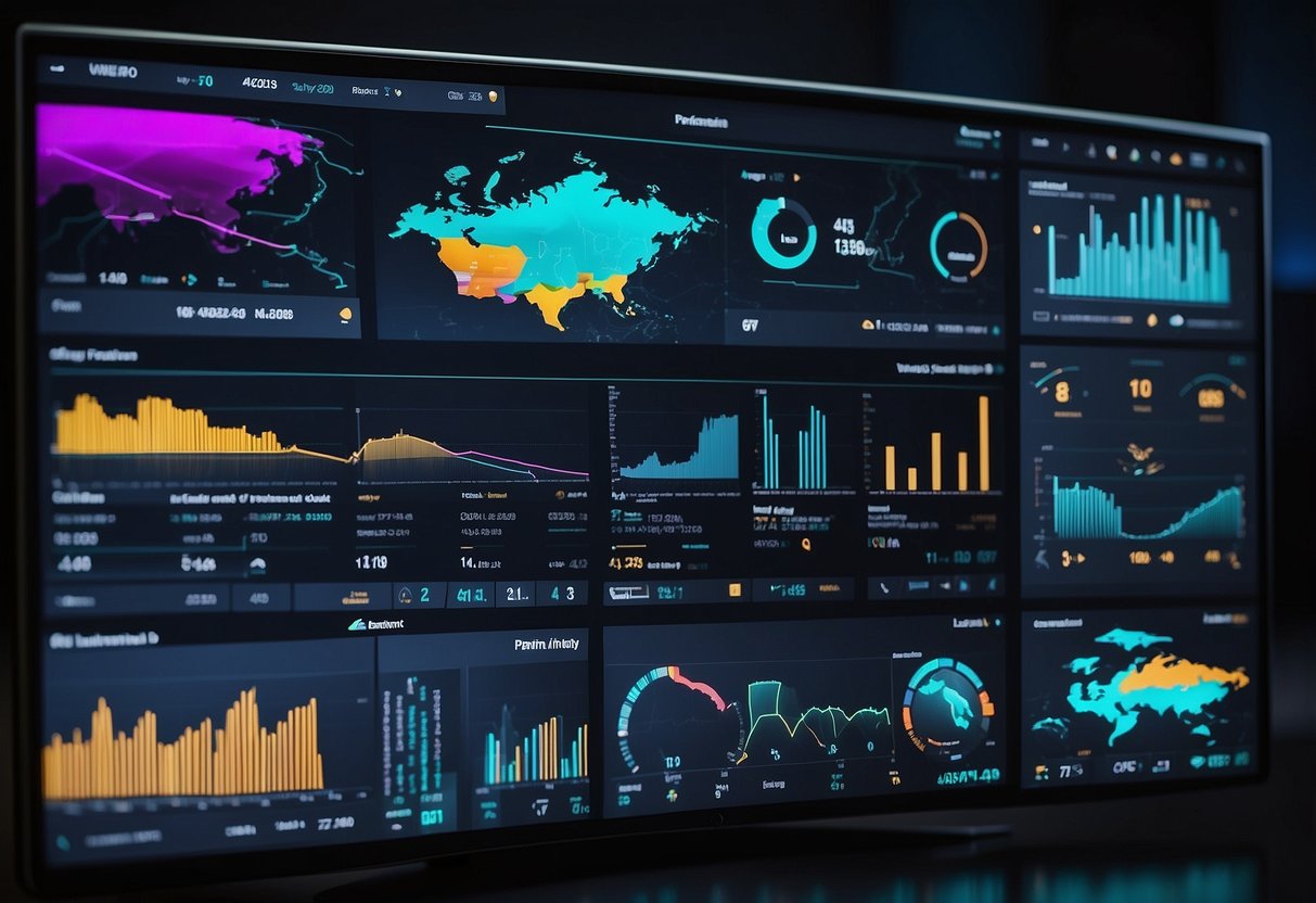 A computer screen displays a dashboard with real-time sports data APIs, charts, and graphs. Multiple tabs show different sports and statistics