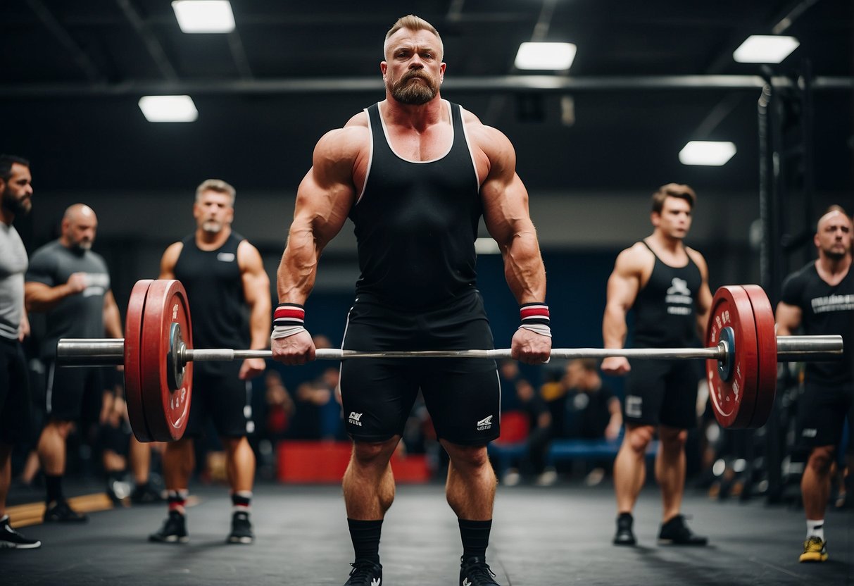 A powerlifting competition with varied weight categories and athletes lifting heavy weights