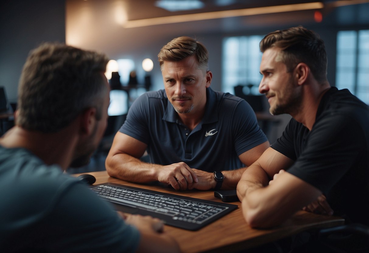 Athlete and media trainer discussing strategy in a professional setting
