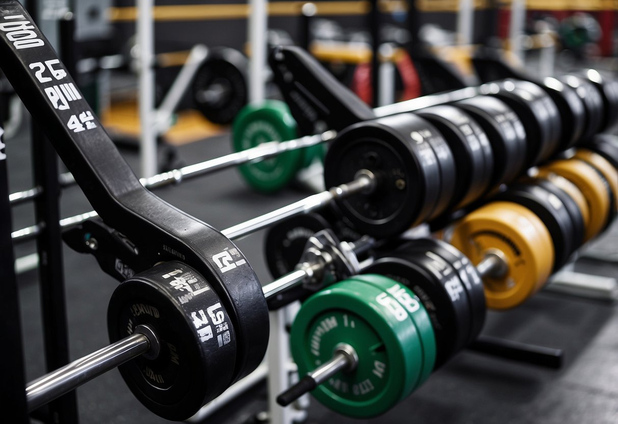 A lineup of powerlifting equipment with clear category labels