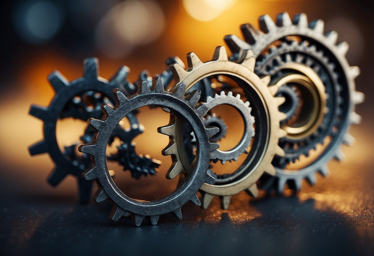 A group of gears and cogs interlocking and turning, symbolizing the interconnected efforts of individuals driving transformative change