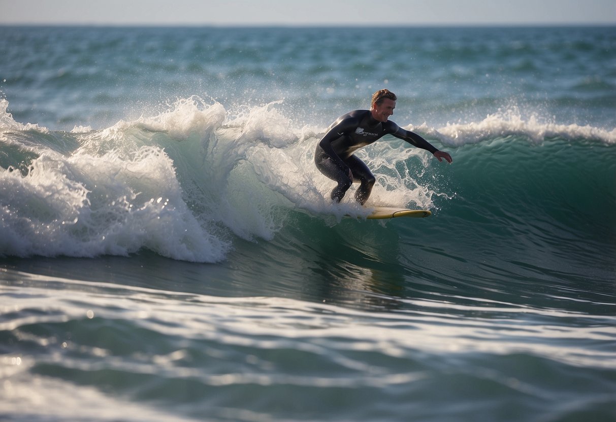 Surfers riding waves in adaptive surfing competition
